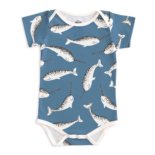 Short-Sleeve Snapsuit - Narwhals Blue