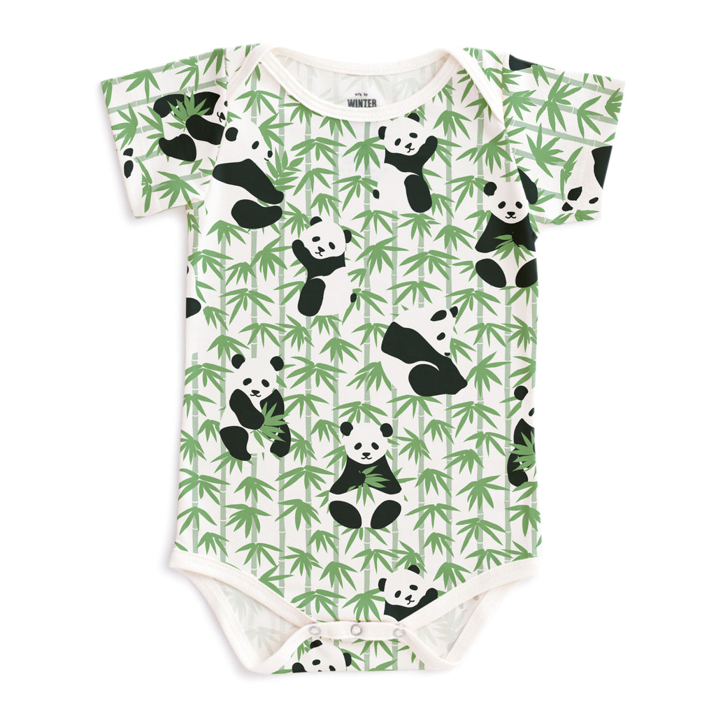 Short-Sleeve Snapsuit - Pandas Green