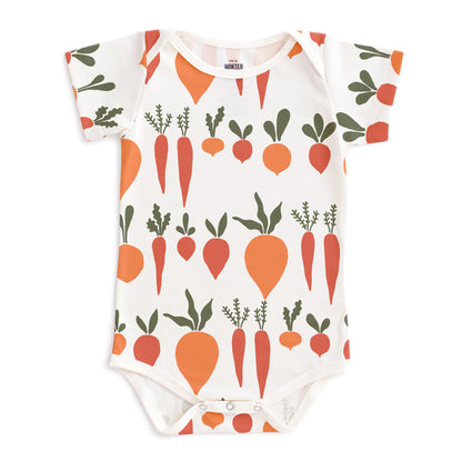 Short-Sleeve Snapsuit - Root Vegetables Natural