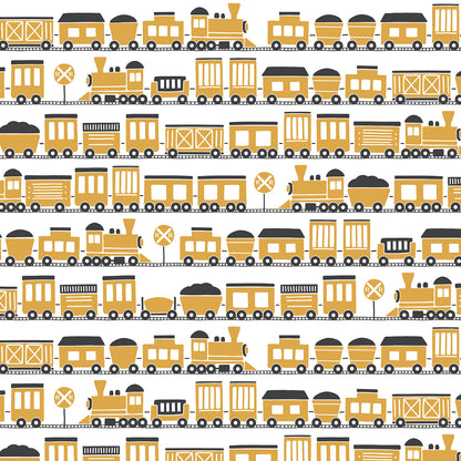 French Terry Blanket - Trains Ochre