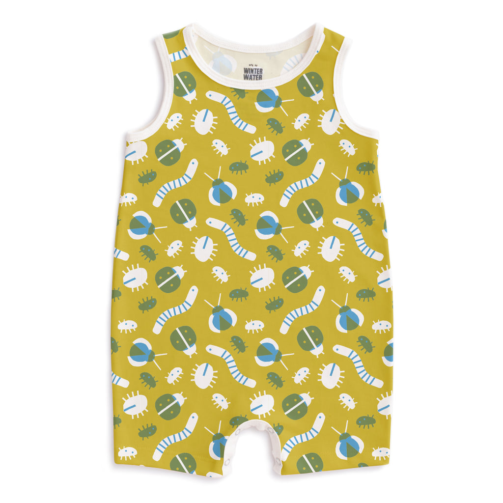 Tank Top Romper - Busy Bugs Chartreuse & Blue