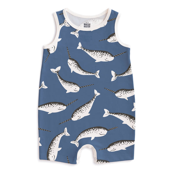 Tank Top Romper - Narwhals Blue
