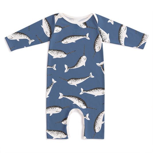 Long-Sleeve Romper - Narwhals Blue