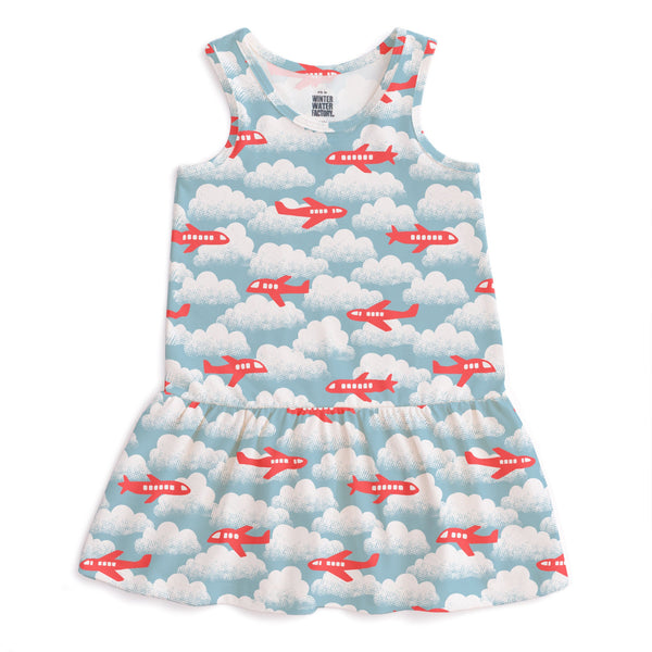 Valencia Dress - Airplanes Red & Blue