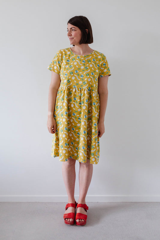 Women's Stockholm Dress - Busy Bugs Chartreuse & Blue